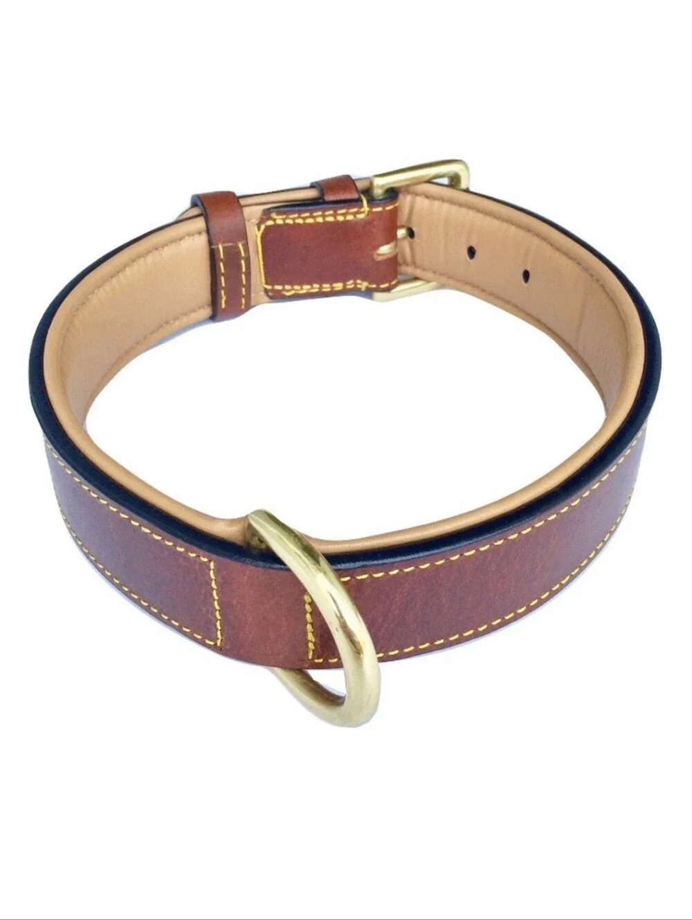 Soft Touch Collars Two-Tone Brown Leather Belt-Style Dog Collar Brass Buckle 24